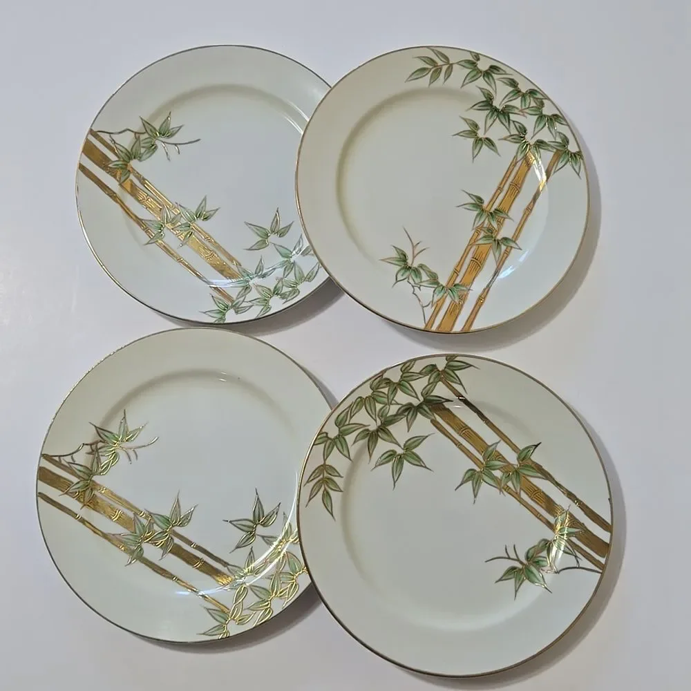 Hand Painted Bambo Plates Occupied Japan Set of 4 Mame-Zara Appetizer Dessert‎